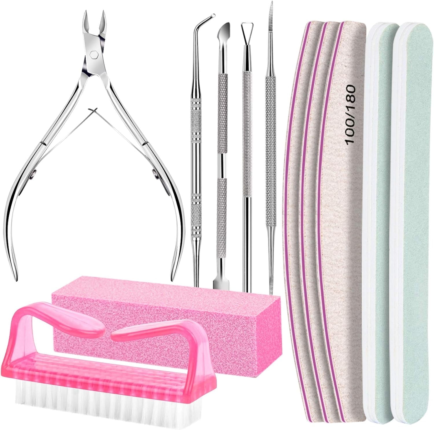 Livhil Nail Care Kit, Professional Manicure Set with Nail Files, Buffer Block, Cuticle Trimmer, Pusher & Nail Brushes, 10 Pcs Nail Tools for Women