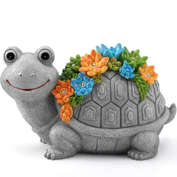 Livhil Outdoor Garden Statues, Solar Animal Garden Statues for Outside UV Resistant Yard Decor, Resin Turtle
