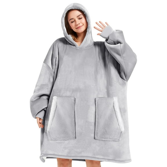 Livhil Oversized Microfiber & Sherpa Wearable Blanket, Wearable Blanket Hoodie Sweater, One Size Fits All(Gray)