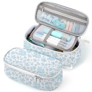 Livhil Cute Pencil Case, Large Capacity Pen Pouch Handheld Pencil Bag, Pencil Box for Kids Elementary School Supplies, Blue Flower