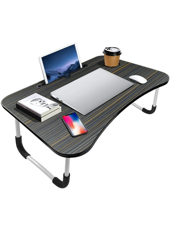 Livhil Portable Laptop Bed Table, Fordable Lap Desk with Cup Slot Notebook Stand Breakfast Bed Trays for Eating and Laptops Book Holder Lap Desk for Floor,Couch, Sofa, Bed, Terrace, Balcony (Black)