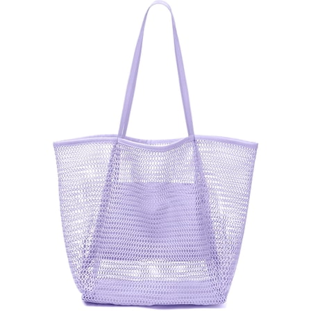 Livhil Large Beach Mesh Tote Bag, Foldable Beach Tote Bag Waterproof Sandproof for Beach Picnic Vacation (Purple)
