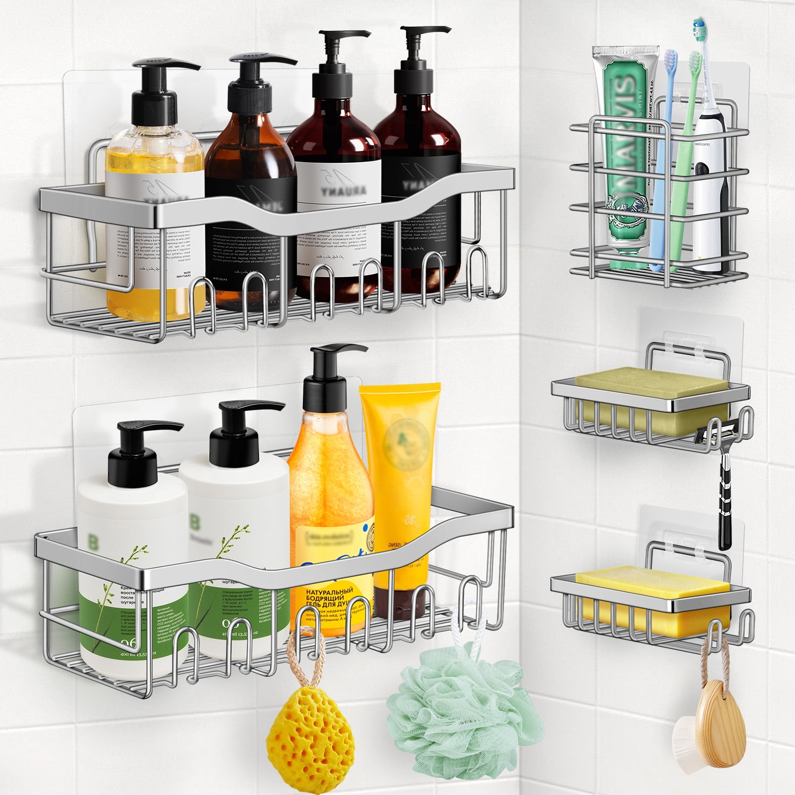 EUDELE Shower Caddy 5 Pack,Adhesive Shower Organizer for Bathroom  Storage&Home Decor&Kitchen,No Drilling,Large Capacity,Rustproof Stainless  Steel Bathroom Organizer,Shower Shelves for Inside Shower