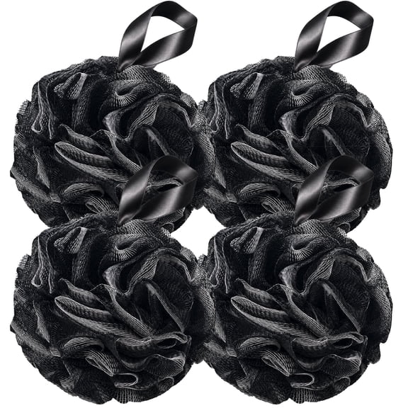 Livhil Shower Loofah Sponge 4 Pack, Bath Sponge Shower Pouf for Men Women, Loofa Bath Scrunchie, Exfoliator Body Bath Scrubber(Black)