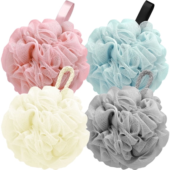 Livhil Shower Loofah Sponge 4 Pack, Bath Sponge Shower Pouf for Men Women, Loofa Bath Scrunchie, Exfoliator Body Bath Scrubber(Coloured Grey)