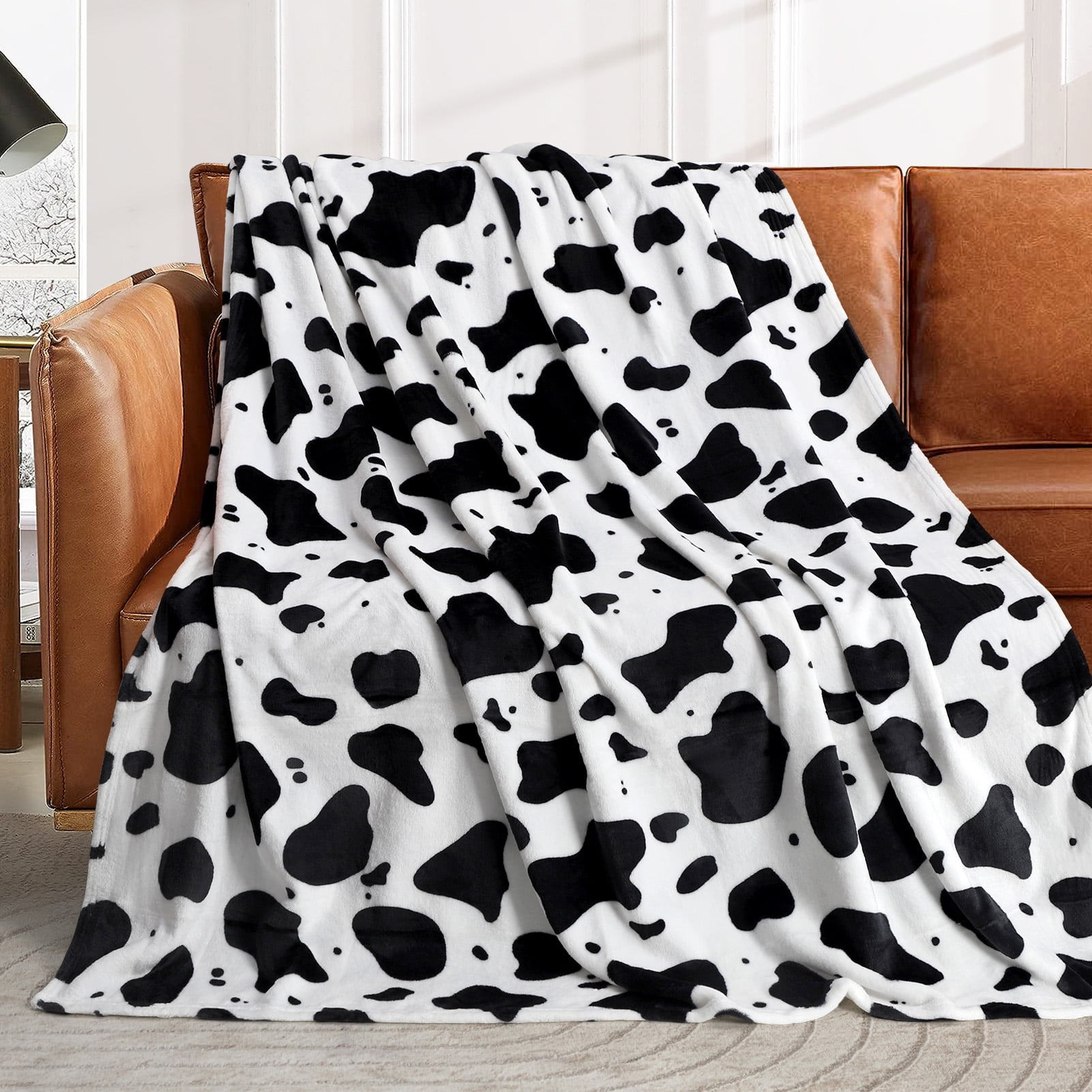 "Livhil Plush Sherpa Cow Print Throw Blanket, Soft Cozy Animal Blanket