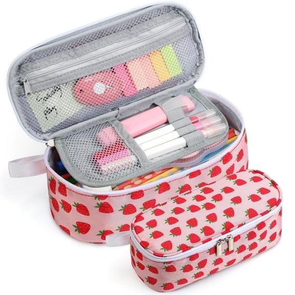 Livhil Large Pencil Pouch, Pencil Case for Girls Boys, Pencil Bag Pencil Boxes for Kids Elementary School Supplies, Strawberry