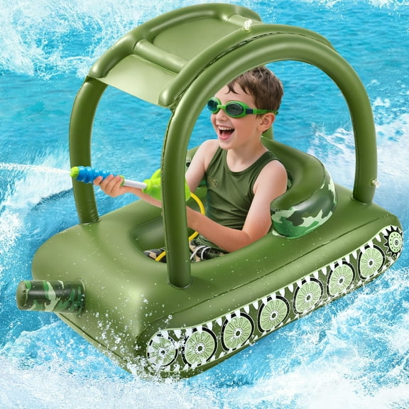 Livhil Swimming Pool Floats Kids 3-6 with Canopy, Tank Inflatable Pool Floats for Kids, Green