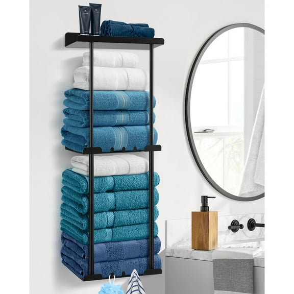 Livhil Towel Racks for Bathroom, Vertical Wall Towel Rack for Rolled Towels Metal Bath Towel Holder for Folded Large Towel Washcloths, 3 Tier