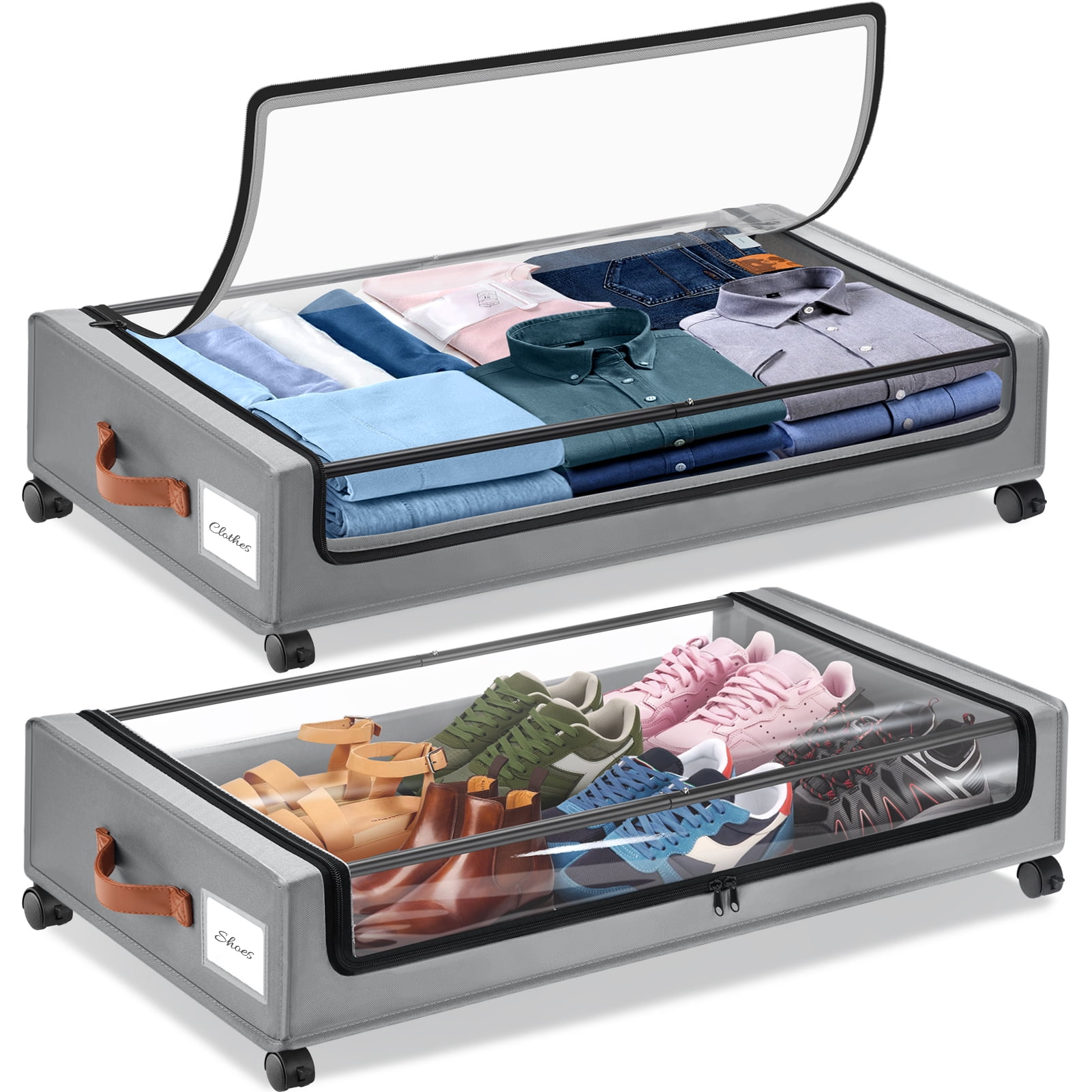 Livhil Under Bed Storage with Wheels, 2Pack Under Bed Storage Containers, Under Bed Shoe Storage and Bins (Gray)