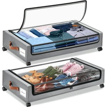 Livhil Under Bed Storage with Wheels, 2Pack Under Bed Storage Containers, Under Bed Shoe Storage and Bins  (Gray)