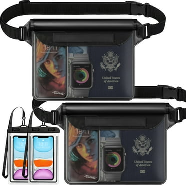 Livhil Waterproof Dry Bag and Waterproof Cell Phone Bag for Outdoor Water Sports Paddle Waterproof Pouch Bag Case (2 * Phone Case(Clear) 2 * Fanny Pack(Black))