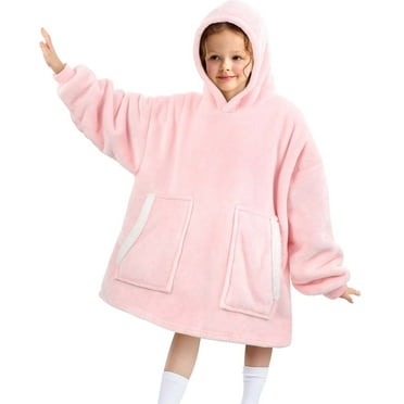Livhil Blanket Hoodie, Wearable Blanket Hoodie Kids, Hoodie Blanket for Kids, Sherpa Wearable Blanket for Kids, Christmas Gifts for 4-10 Year Old (Pink)