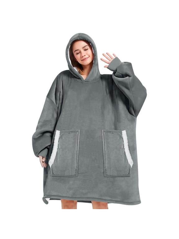 Wearable Blanket Hoodie , Oversized Sherpa Blanket Hoodie Sweatshirt Cute Hoodie for Adults Women Men, Fall Winter Warm up Neck Hoodie Blanket (Dark Gray)