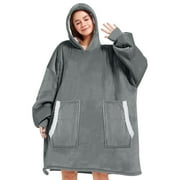 LIVHIL Wearable Blanket Hoodie , Oversized Sherpa Blanket Hoodie Sweatshirt Cute Hoodie for Adults Women Men, Fall Winter Warm up Neck Hoodie Blanket (Dark Gray)
