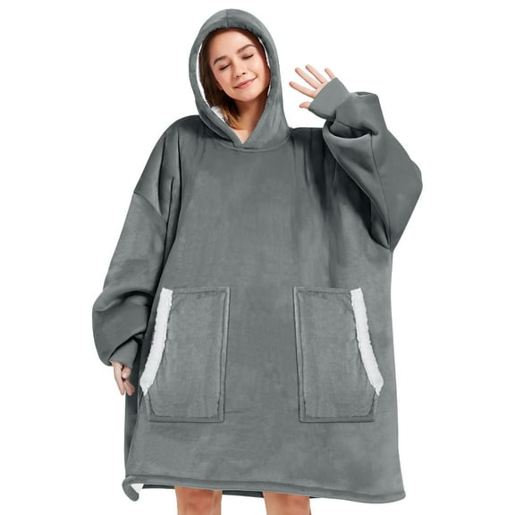 Livhil Wearable Blanket Hoodie , Oversized Sherpa Blanket Hoodie Sweatshirt Cute Hoodie for Adults Women Men, Fall Winter Warm up Neck Hoodie Blanket (Dark Gray)