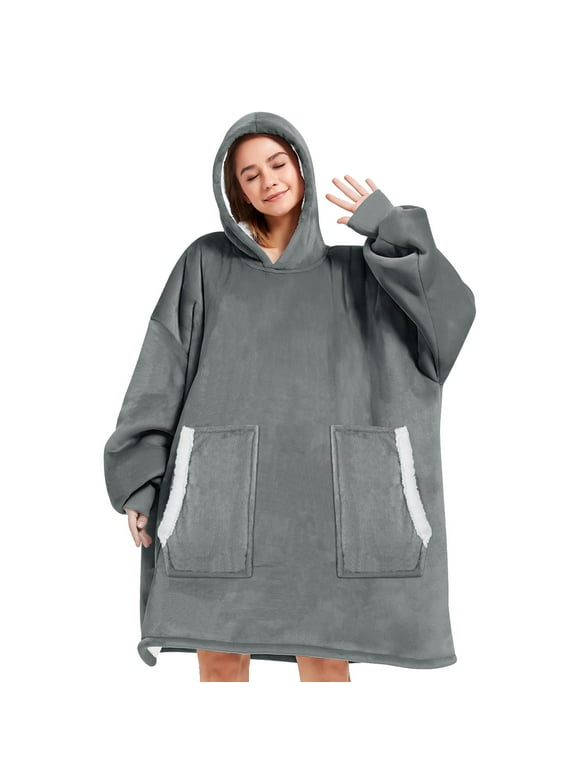 Wearable Blanket Hoodie , Oversized Sherpa Blanket Hoodie Sweatshirt Cute Hoodie for Adults Women Men, Fall Winter Warm up Neck Hoodie Blanket (Dark Gray)