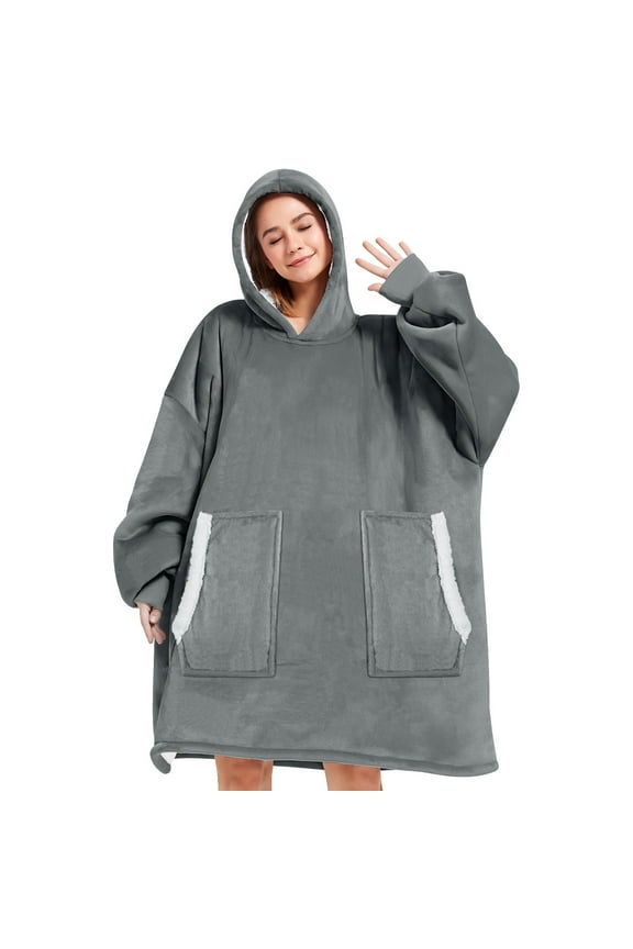 Wearable Blanket Hoodie , Oversized Sherpa Blanket Hoodie Sweatshirt Cute Hoodie for Adults Women Men, Fall Winter Warm up Neck Hoodie Blanket (Dark Gray)