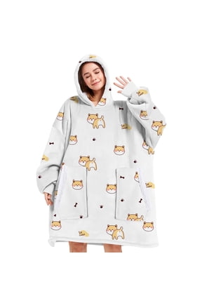 Wearable Blanket Hoodie, Oversized Sherpa Blanket Hoodie Sweatshirt for Women Men Adults, Super Warm, Cozy, Soft and Fuzzy Hoodie Blanket (Custom Dog)