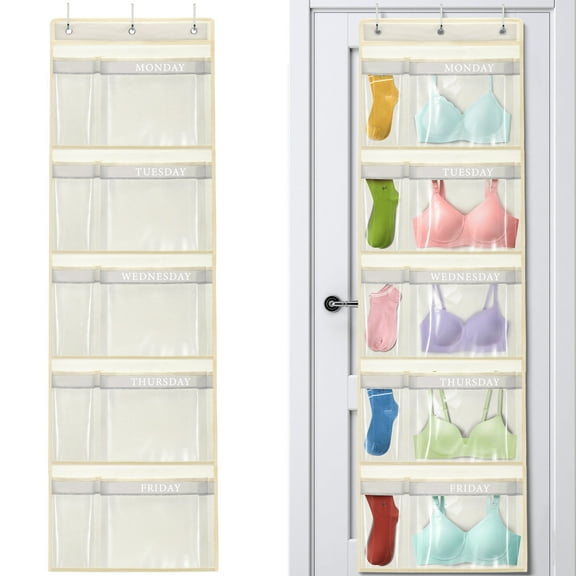 Livhil Hanging Closet Organizer, Weekly Clothes Organizer with Monday to Friday Storage Pockets (Yellow)