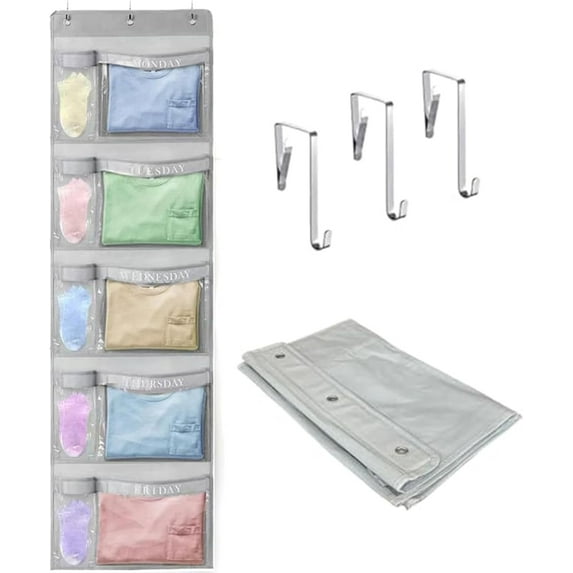 Livhil Hanging Closet Organizer, Weekly Clothes Organizer with Days of the Week Pockets (Grey)