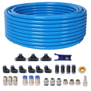 LiviNest 1/2 Inch 60FT PU Air Hose Kit Garage Air Compressor Accessories with Quick Connect Fittings - Flexible Blue Tubing & Complete Connection Set for DIY Automotive Workshop Systems