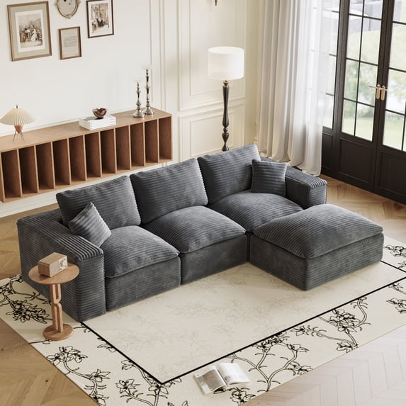 LiviNest Modular L-Shape Sofa for Living Room: 2-Way L-Shape & Movable Ottoman - 72-Hr Cloud Comfort & 1200-LBS Support for Family Movie Nights - No Assembly Required Deep Seat Sectional