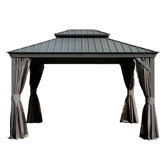 LiviNest 10x12ft Hardtop Gazebo for Backyard: 40mph Wind & 22lbs/sf Snow Resistant - Built-in Drainage System & Galvanized Steel Roof - Outdoor Shelter for Patio Garden Family Gatherings Grey