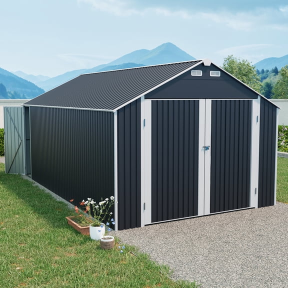 LiviNest 12x20 FT Outdoor Storage Shed: Heavy Duty Metal Garage Building with 2 Doors & 4 Vents - Industrial Grade Steel Tool House for Lawn Equipment & Vehicle Protection