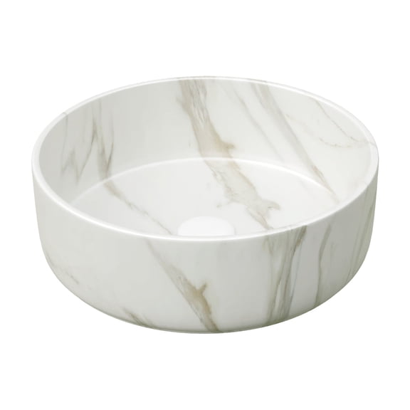 LiviNest 14-Inch Round Vessel Sink for Small Bathroom: Space-Saving Ceramic Basin with Stone Pattern - Modern Matte White Design for Apartment & Guest Bath Vanity