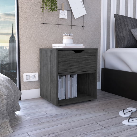 LiviNest 19.7-Inch High Nightstand with Drawer and Open Shelf, Compact Bedside Table for Small Bedrooms, Light Gray