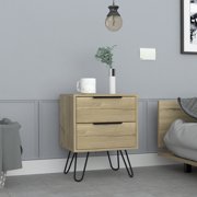 LiviNest 2-Drawer Nightstand, Light Oak Finish with Metal Hairpin Legs, Compact 13.7" Deep Bedside Table for Small Bedrooms, Mid-Century Modern Storage Cabinet