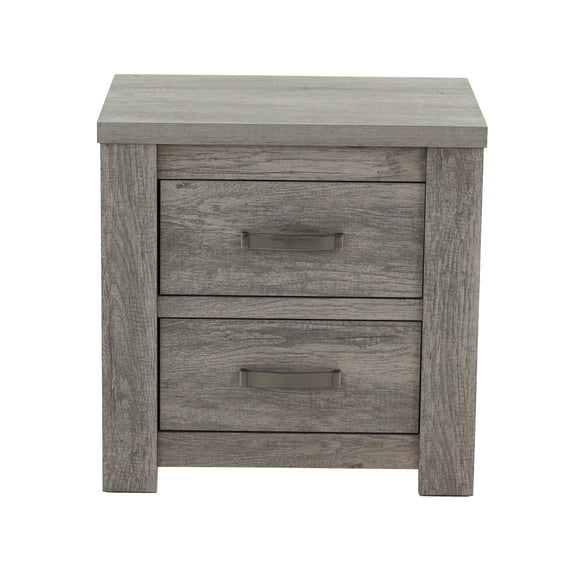 LiviNest 2-Drawer Nightstand, Rustic Light Grey Finish, Solid Wood Construction for Small Bedroom Bedside Storage