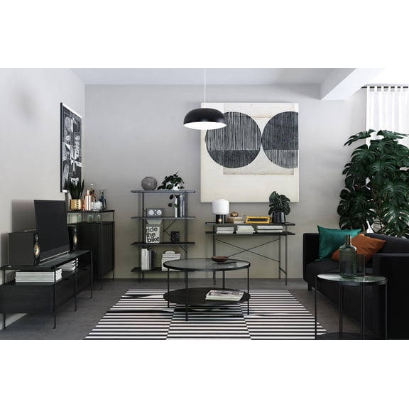 LiviNest 2-Tier Computer Desk for Home Office: 50-lb Capacity Each Level - Modern Black Metal Frame & Fluted Glass Desktop for Small Spaces - Apartment Living Room Bedroom Workstation