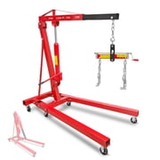 LiviNest 2 Ton Folding Hydraulic Engine Hoist Heavy Duty 4400 lbs Capacity with 6 Iron Casters - Professional Car Engine Lift for Garage Workshop & Classic Vehicle Restoration