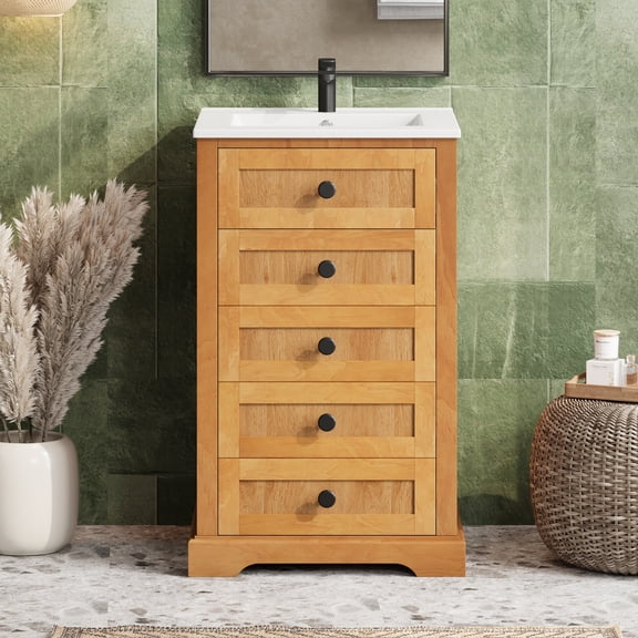 LiviNest 20" Small Bathroom Vanity with Sink: Space-Saving Cabinet for Compact Restrooms - Integrated Ceramic Basin & Soft-Close Door - Adjustable Shelf & Solid Wood Frame for Apartments & Powder Roo