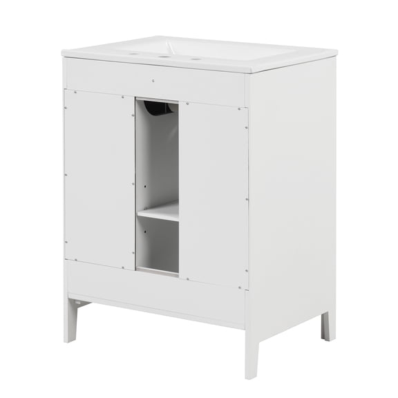 LiviNest 24 Inch Bathroom Vanity with Sink: Complete Set with Ceramic Basin & Ample Storage for Small Spaces - Freestanding Cabinet with 2 Drawers & Door & Adjustable Shelf in White for Apartments &