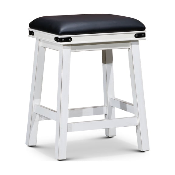 LiviNest 24 Inch Counter Stool: Antique White Finish & Black Leather Seat - Sturdy Wooden Frame with 250lb Capacity for Kitchen Island & Home Bar - Farmhouse & Industrial Style Dining Seating