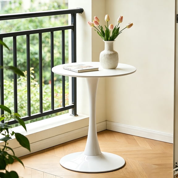 LiviNest 24 Inch Round Coffee Table with Waterproof MDF Top, Sturdy Iron Tulip Base for Small Apartment, Dining Table for Living Room and Balcony