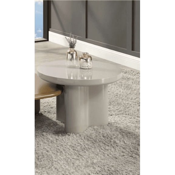 LiviNest 24 Inch Round End Table, Light Gray High Gloss Finish, Compact Side Table with 50mm Thick MDF Top for Living Room Bedroom