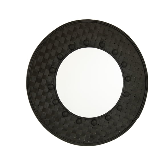 LiviNest 24 Inch Round Wall Mirror: Hand Woven Bamboo Frame with Black Wood Texture - Yoga Meditation Space Decor for Home Bathroom Bedroom Entryway