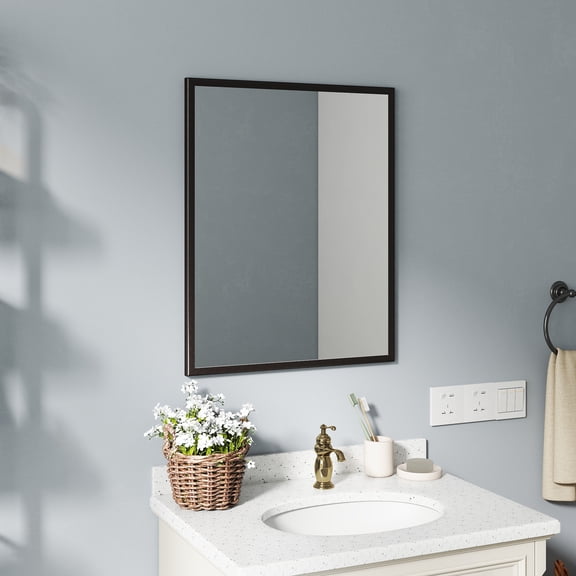 LiviNest 24-inch Bathroom Mirror: Space-Saving Design for Small Bathrooms - 10-Year Humidity-Proof Aluminum Frame - Modern Black Wall Mirror for Apartments & Condos