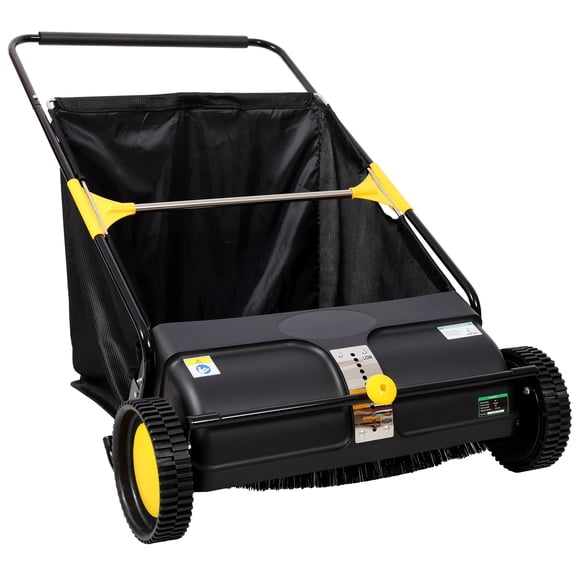 LiviNest 26 Inch Hand Push Lawn Sweeper: 3x Faster Than Raking - 7 cu. ft Large Capacity Bag for Dry Leaves & Grass - Adjustable Brush Height for Driveway Yard & Garden