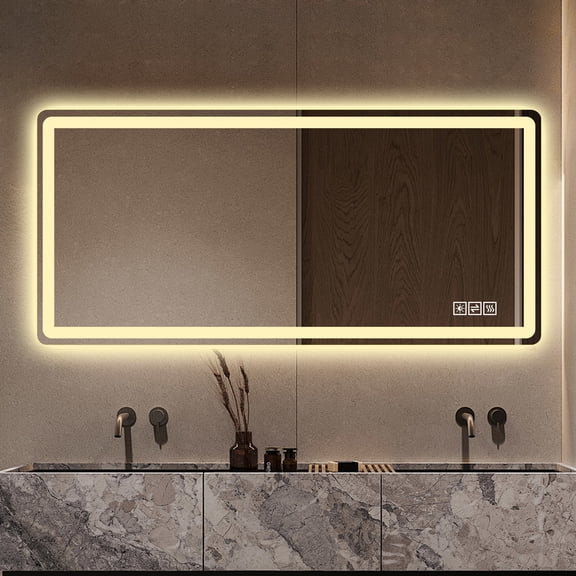LiviNest 28x60 Inch LED Bathroom Vanity Mirror, Anti-Fog Dimmable Lighted Mirror with 3 Color Temperatures, Touch Sensor Shatter-Proof Tempered Glass for Makeup Shaving