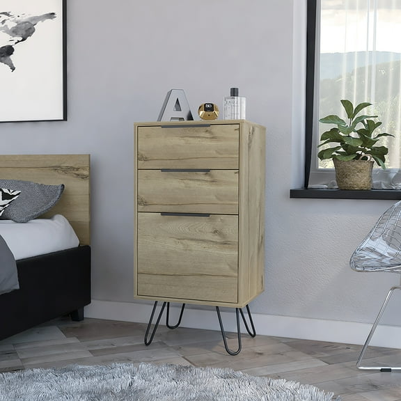 LiviNest 3 Drawer Dresser: Light Oak Wooden Storage Cabinet with Hairpin Legs - Modern Bedroom Furniture for Small Spaces & Studio Apartments