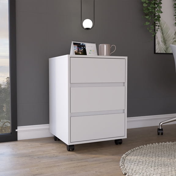 LiviNest 3 Drawer Filing Cabinet with Locking Casters: Modern Mobile Storage Solution for Shared Workspaces - White Office File Organizer for Professionals & Small Teams