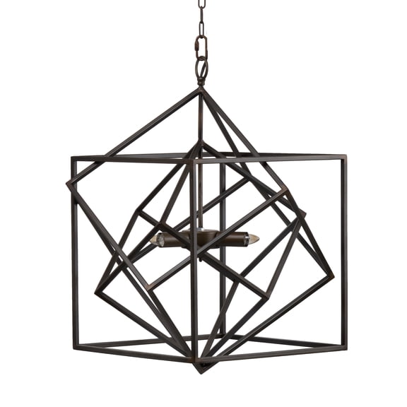 LiviNest 3-Light Geometric Chandelier: Modern Black Iron Hanging Light Fixture with Adjustable Chain - Open Frame Design for Creative Studios & Modern Living Spaces