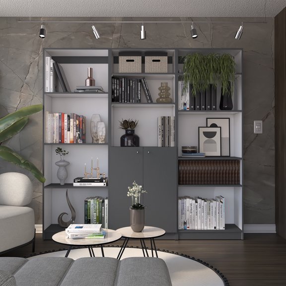 LiviNest 3 Piece Bookcase Set: Modern Storage Shelf with 12 Shelves & Cabinet - Creative Workspace Organizer for Content Creators Home Studio Display