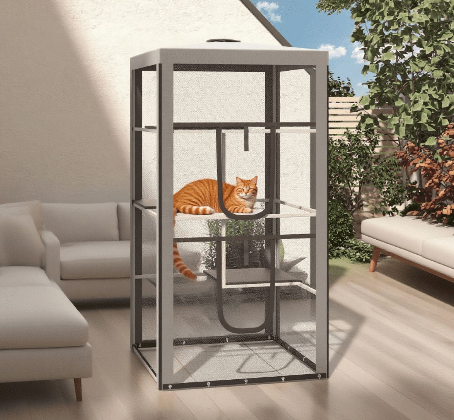 LiviNest 3-Tier Cat Enclosure Playpen: 78.75-Inch High Cat House with 3 Platforms - Sturdy Metal Frame & 4 Sandbags for Indoor Outdoor Use - Multi-Cat Safe Space for Climbing & Relaxation