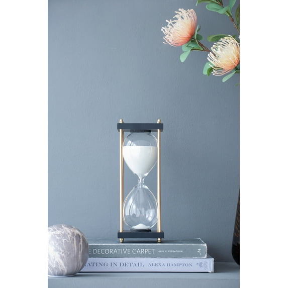 LiviNest 30 Minute Hourglass Timer - Modern White Sand Meditation Timer with Black Brass Stand for Mindfulness Practice & Studio Decor - Office Desk Shelf Decoration for Professionals & Meditation Sp